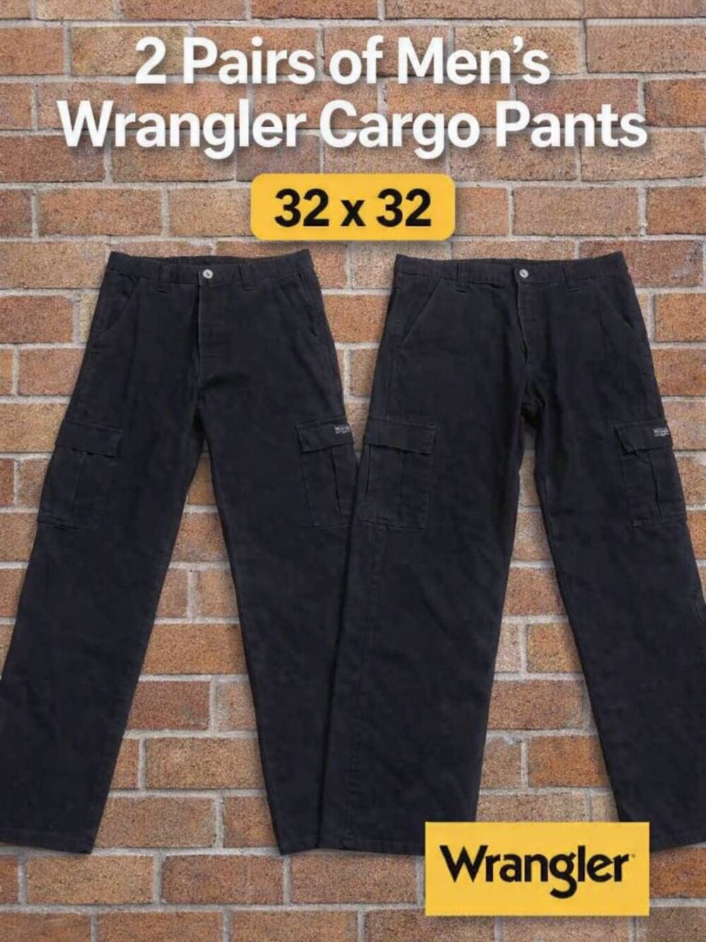 Wrangler 2 PAIRS Authentic Men’s Workwear Cotton Black Cargo Pants Size 32 x 32